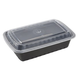AmerCare 8.75 Inch x 6 Inch Black Plastic Container, 2 Inches Deep, 38 Ounces, for Microwave or Freezer, Pack of 150