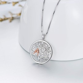 LONAGO Tree of Life Necklace 925 Sterling Silver Cute Birds Family Tree Pendant Necklace Jewelry for Women