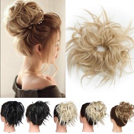 【45g】Tousled Updo Messy Hair Bun Hairpiece Synthetic Hair Extensions Scrunchie Scrunchy Ponytail Hair Acessory [Dark Blonde & Bleach Blonde]