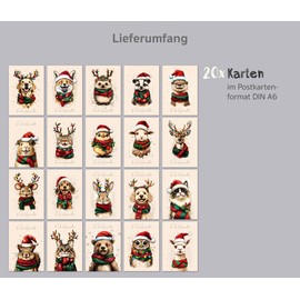 beriluDesign Christmas Cards Set (20 Pieces) Postcards - Cute Animals - Christmas Postcards for Christmas, Greeting Cards, Gift Cards