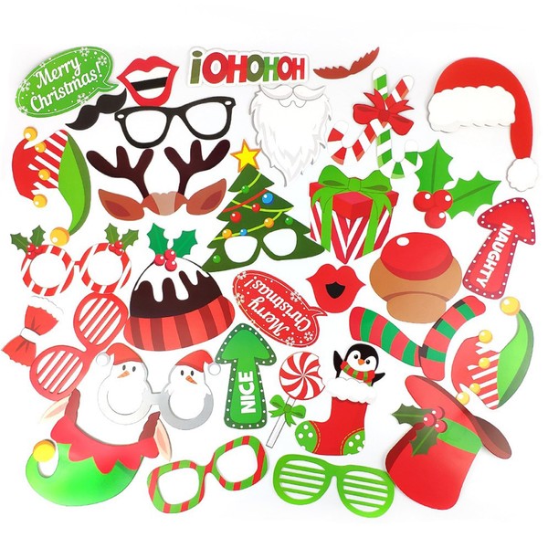 Lamkrtlp 32 Pcs Christmas Photo Booth Props, Xmas Party Photobooth