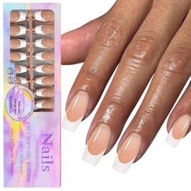 150Pcs White French Tip Press on Nails Long Square Fake Nails Press ons White False Nails with Designs Gel x French Tip Nails Glossy Full Cover Acrylic Glue on Nails Stick on Nails for Women Manicure
