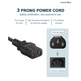 Gaming PC Power Cord for iBuyPower CLX Omen Dell HP iMac Desktop Computers and Others Computer Tower 500W to 1000W Power Supply Replacement Universal 3 Prong Power Cable 6 Feet