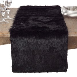 Saro Lifestyle Faux Fur Design Topper Table Runner, Black, 15"x36"