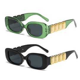 LJCZKA 2 Pairs of Retro Rectangle Sunglasses for Women Men, Trendy Square Sunglasses 90s Vintage Fashion Shades UV400 Protection