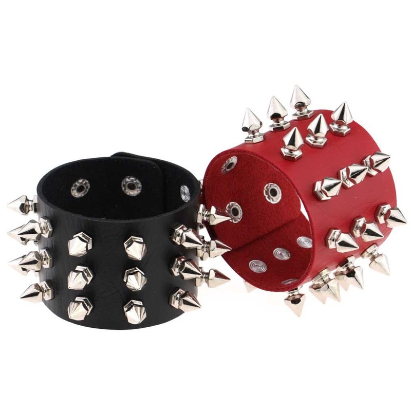 FM FM42 Black PU Simulated Leather Silvert-tone Spikes Rivets Adjustable