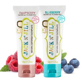 Jack N' Jill Natural Toddler Toothpaste for Baby, Kids and Infants 6 Months & Up, Fluoride Free Training Toothpaste for Toddlers 1-3 (1.76 Fl Oz (Pack of 2), Blueberry & Raspberry) | JACK N' JILL