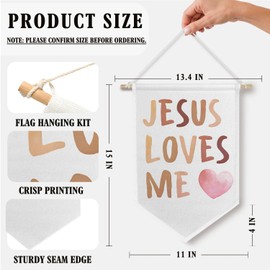 Baby Girls Boys Nursery Decor Set - Jesus Loves Me Christian Canvas Banner, Boho Bible Verse Kids Bookshelf Decor, Toddler Girls Room Decor, 11 X 15 Inch Set of 2