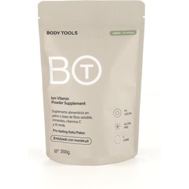 Body Tools Electrolitos en Polvo, Sabor Limón y Té Verde, Sin Azúcar, 0 Calorías, 200g, 20 Porciones, a Base de Fibra, Contiene Vitamina C, Endulzado con Monkfruit