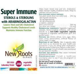 NEW ROOTS HERBAL New Roots Herbal Super Immune, Plant Sterols, Sterolins with Arabinogalactan Supplement, 240 Veg Caps 60-Day Supply - Promote Balanced Immune Support, Cholesterol Maintenance - Non-GMO, Gluten-Free