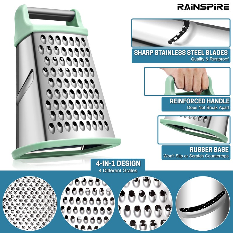 Rainspire Professional Box Grater, Cheese Grater Box for Kitchen Stainless