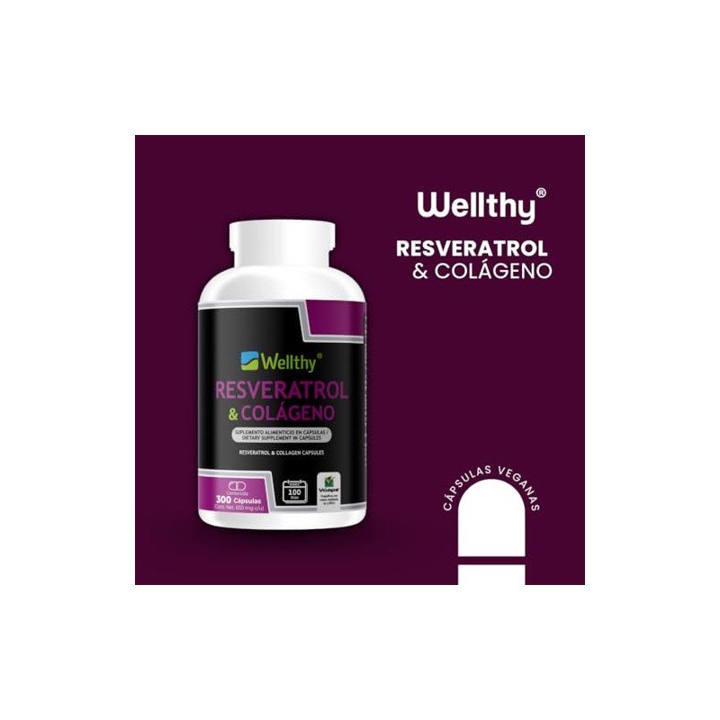 Wellthy Colágeno Resveratrol 300 Caps 1300mg Por Porción 600mg Colageno