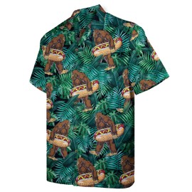 Tropical Bigfoot Shirt – Funny Hotdog Float Print – Hawaiian Style Button Down Shirt for Men