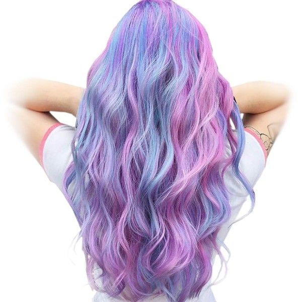 STfantasy Unicorn Wig Ombre Long Curly Wavy Synthetic Hair for Women Fancy Dress Anime Cosplay Party