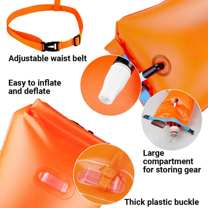 T6 2PCS Orange Swim Buoy Dry Bag Open Water Safety