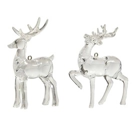 Raz Imports Elegant Crystal Deer - 4 Inch Clear Plastic Decorative Hanging Christmas Tree Ornament; Set of 2