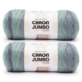 Caron CAR Jumbo Ombre White Water Yarn - 2 Pack of 340g/12 oz - 100% Acrylic - #4 Worsted (Medium) - 595 Yards - Knitting/Crochet