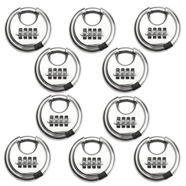 10 Pack Stainless Steel Discus Padlock 4 Digit (3inch) Combination Lock Outdoor for Warehouse, Sheds, Storage Locker, Units (Silver,10 Pack)