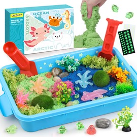 Kaelinda Axolotl Sensory Bin for Kids - Axolotl Toys Sand Sensory Bin with Lid, Art and Craft Axolotl Gifts Sensory Sand Box for Kids Boys Girls 3-4 5-8 8-12 Birthday Christmas Gifts