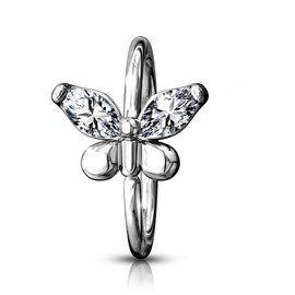 Pierced Owl - 20GA CZ Crystal Butterfly Bendable Annealed Nose Cartilage Ring, Metal, cubic-zirconia