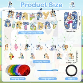 bly 14 Pieces Bluey Birthday Decoration, Bunting Garland and Hanging Decoration, Happy Birthday Banner Decorations, Good Birthday Banner Decorations, Bluey Theme for Children's Birthday Party