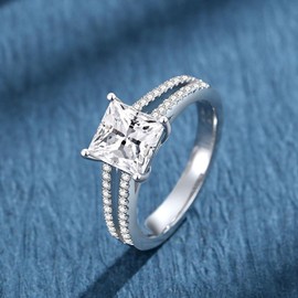 JIEKAYUAN 2.3 CTTW Moissanite Rings for Women 2CT Center Princess Cut D Color VVS1 Moissanite Engagement Ring S925 Sterling Silver Promise Wedding Rings for Wife Mom Her(7.5)