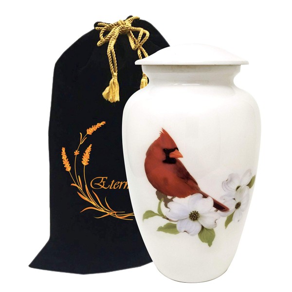 Liveurns Cardinal Bird Cremation Urn - Cardinal Cremation Urns for Human Ashes - Metal Hand Painted Burial and Funeral Cremation Urn, Memorial Urn for Human Ashes (Large Urn)
