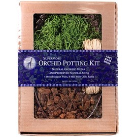 SuperMoss (90445 Orchid Potting Kit, Complete Orchid Care Set with Preserved Moss, Orchid Bark, Floral Clips and Stakes, 120 Cu. in., Spanish Moss, Green