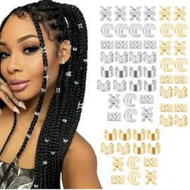 SIRLOMU Pack of 60 Adjustable Dreadlocks Jewellery, Braids Jewellery, Gold Hair Jewellery for Braids, Loc Jewellery for Hair with Dreadlocks, Hair Spiral Clips, Hair Jewellery for Dreadlocks (Gold +