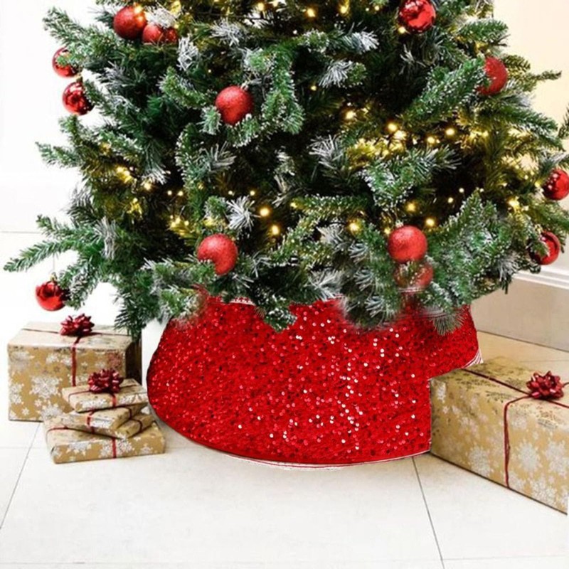 Sequin Christmas Tree Skirt, Red Christmas Tree Border Base 60cm