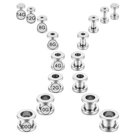 Jenxnjsjo Gauges for Ears 14G to 00G Tunnels Ear Stretching Kit Gauge Plugs Gage Stretchers Expander Starter Kits Double Zero Gauging Plug Earrings Set Surgical Stainless Steel for Women Men