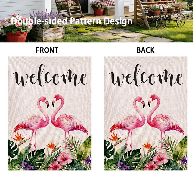 Flamingo Welcome Garden Flag 12.5x18 Inch Double Sided Outside, Spring