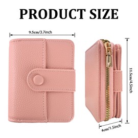 HZHSGLY Small Purses for Women, RFID Blocking PU Small Leather Purse Cute Compact Bifold Zip Wallet with Photo Window Wallet for Cash Coin Card Bill (Pink)