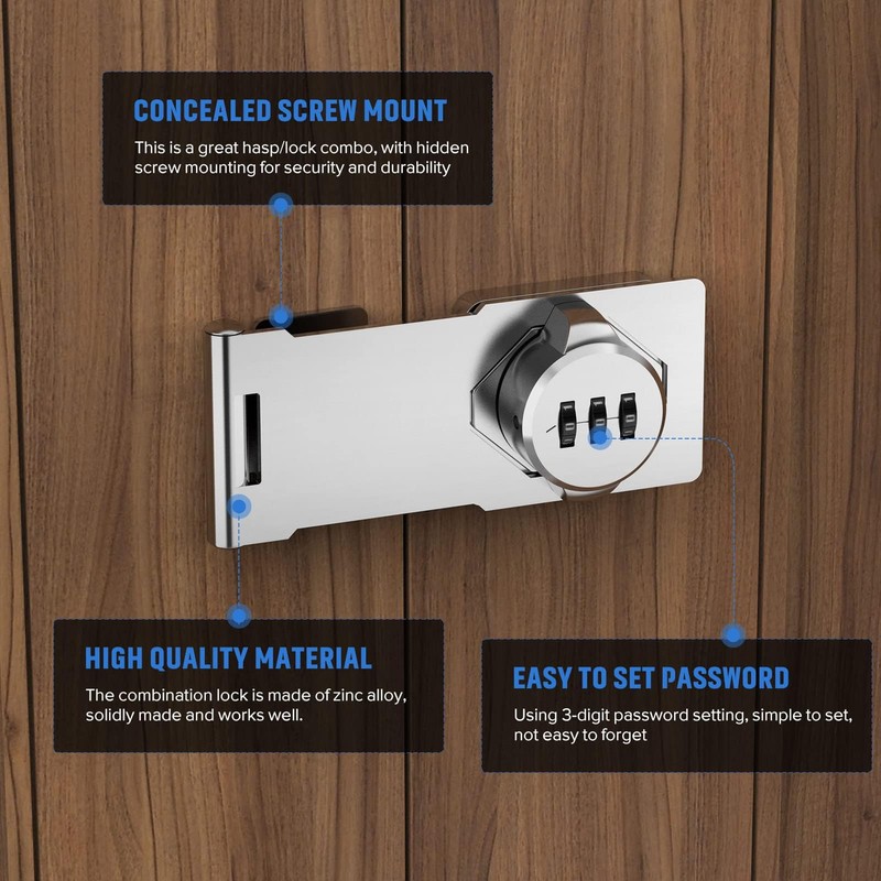 Cabinet Lock Keyless 3-Digit Password Combination Code Hasp Latch Lock