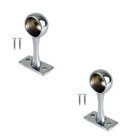 Polished Chrome Curtain Pole End Bracket for Up to 19mm Stainless Steel Flange Rod Holder Pole Sockets with Screws for Wardrobe Shower Curtain & Storage Rod Pack of 2