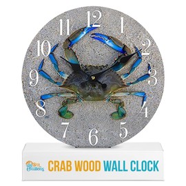 NUEVO Muro de 33 x 33 cm Cangrejo, madera reloj de pared Home Decor Marino Náutico Costero Playa