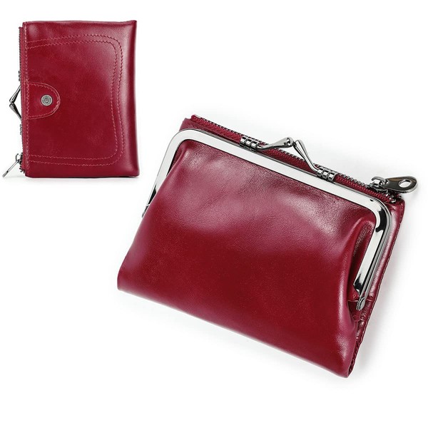 Contact's Womens Kiss Lock Wallet Leather Small Zipper Coin Pocket