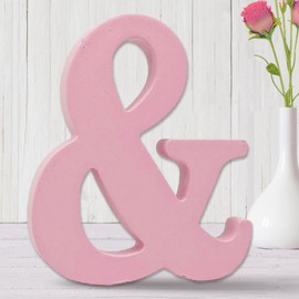 AOCEAN 8 Inch Pink Wood Letters Unfinished Wood Letters for Wall Decor Decorative Standing Letters Slices Sign Board Decoration for Craft Home Party Projects (&)