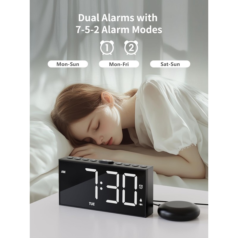 ROCAM Loud Alarm Clock for Heavy Sleepers Adults, Bed Shaker