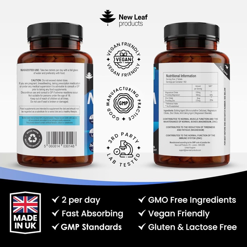 Magnesium Supplements with Zinc 365 Tablets – Bones, Muscle Immune