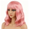Pink Wig with Bangs 14 Inch Synthetic Wavy Bob Wig