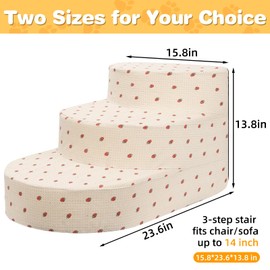 Dog Stairs for Small Dogs, Foam Steps for Small Dogs & Cats, 3 Steps Dog Ramp for High Beds, Couch, Window, Sofa, Pet Stairs with Removable Washable Cover, Non-Slip Sturdy Pet Steps, Strawberry