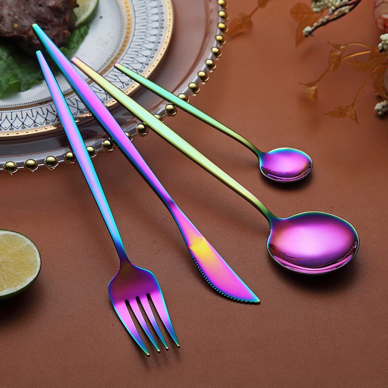 Kyraton Rainbow Cutlery Set 24 Pieces, Stainless Steel Flatware Set,