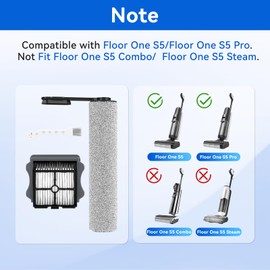 E.LUO Roller Brush and Filter Replacement Compatible with Tineco Floor ONE S5/Floor One S5 Pro Wet Dry Crodless Vacuum Cleaner Replacement Parts Include 3 Brush Rollers, 4 Filters and 1 Clean