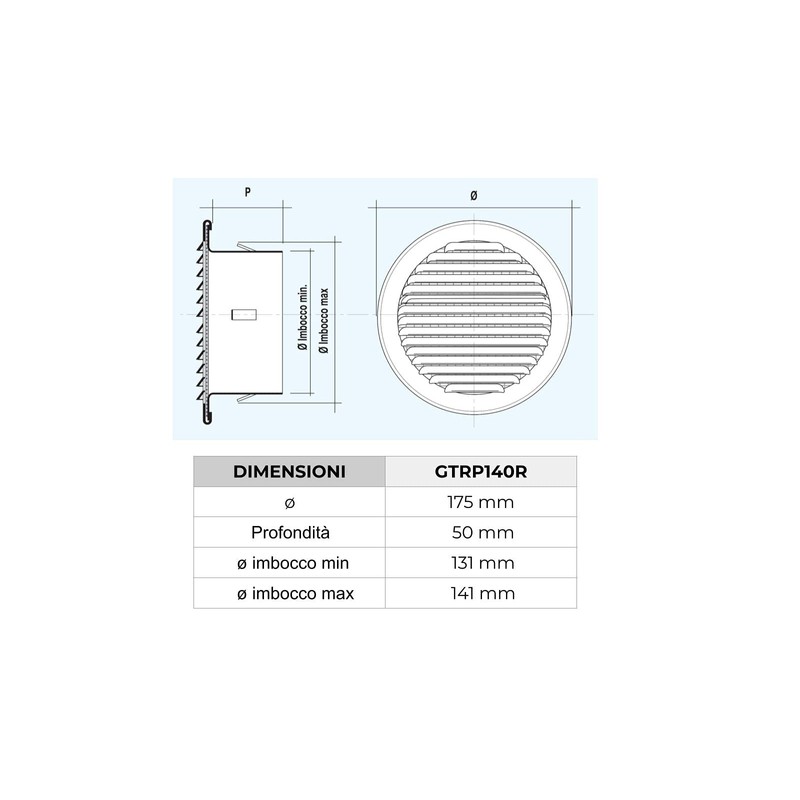 The gtrp140r-y Ventilation Grill Round Recessed, Copper, 175 mm