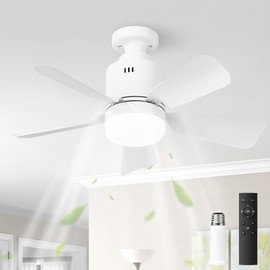 Socket Fan Light with Lights Ceiling Fans with Remote and App Control 3 Colors 3000K-6500K 2800 Lumens Light Bulb Fan Screw in Small Ceiling Fans for Bedroom Living Room Kitchen Garage (White)