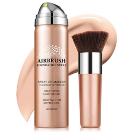 IONSGAKO Magic Minerals Airbrush Foundation Makeup Spray Silk Flawless Foundation Mist Makeup Full Coverage Foundation Breathable Long Lasting Natural Matte Finish with Brush Sponge(Natural)