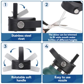 XACIOA Straw Lid for Wide Mouth, Lid with Straws, Fits Sports Caps, Water Bottle Accessories, Replacement Lid Top, 2 Straws and 1 Brush, Sports Cap Drinking Cap for Most Wide Mouth Bottles