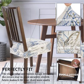 SearchI Stretch Dining Chair Seat Covers Set of 4, Soft Removable Washable Seat Covers for Dining Chairs, Dining Room Seat Cover Protector (Rear-Covered, Butterfly)
