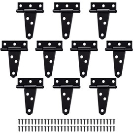 HINZIC 10Pcs 2 Inch Black T-Strap Shed Hinge, Barn Door Hinges, Heavy Duty Gate Strap Hinge T Hinges for Barn Door with 60pcs Screws